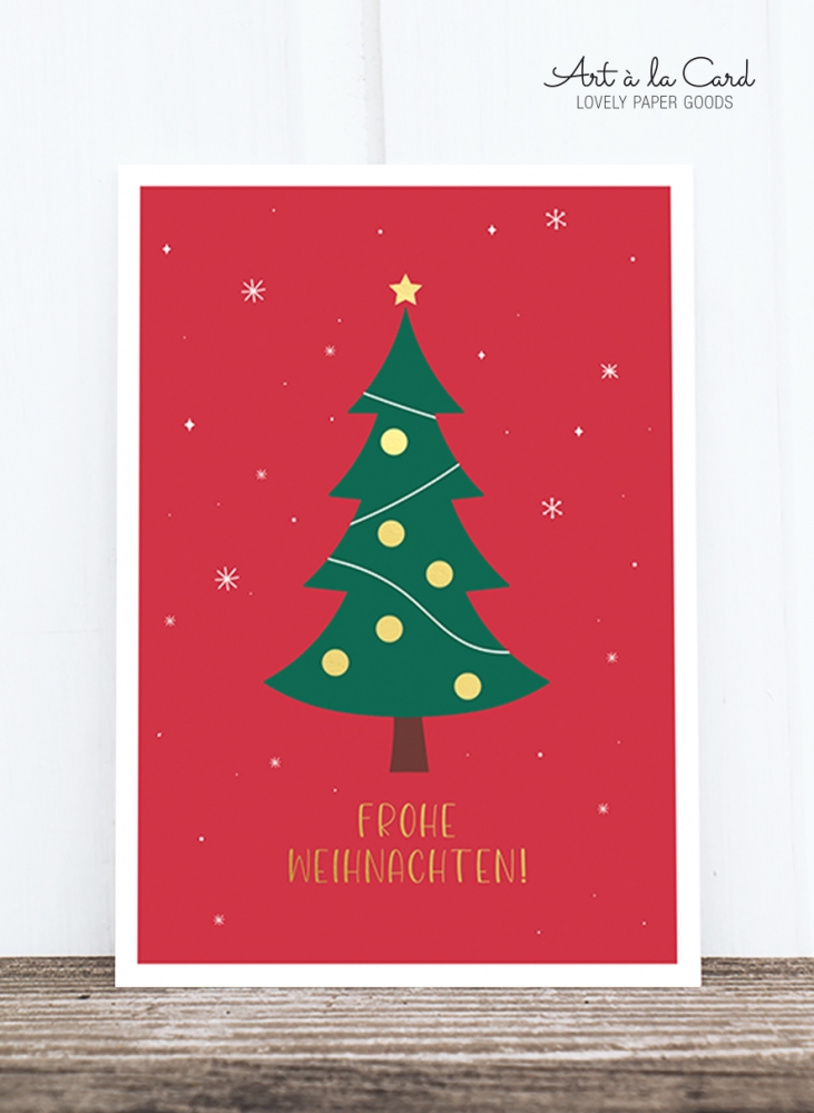 Bild 1 von Postkarte: Weihnachtsbaum auf rot