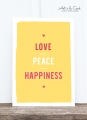 Postkarte: Love, Peace, Happiness HF