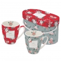 Mug Set Gift Box: Christrosen Christmas 2 Mug Set red/eucalyptus